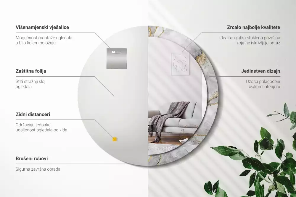 Oglindă cu decor rotundă Model de marmură