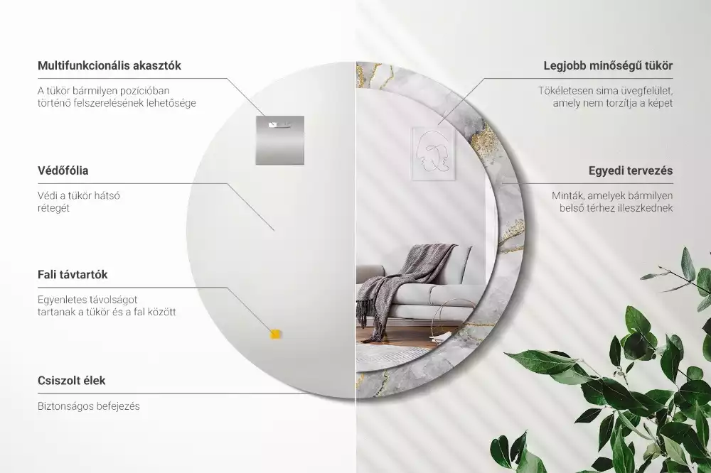 Oglindă cu decor rotundă Model de marmură