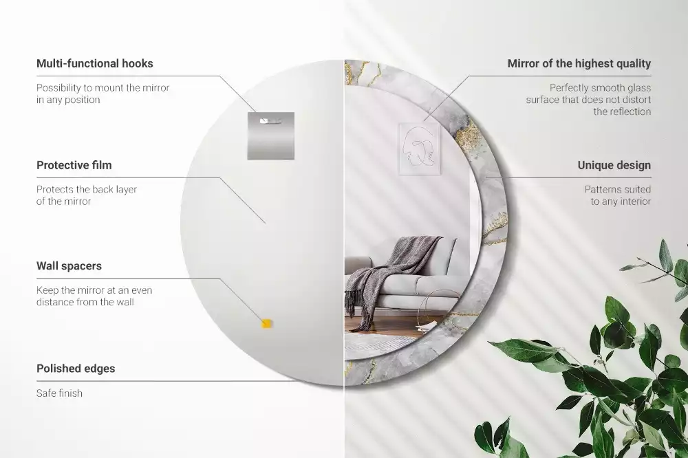 Oglindă cu decor rotundă Model de marmură