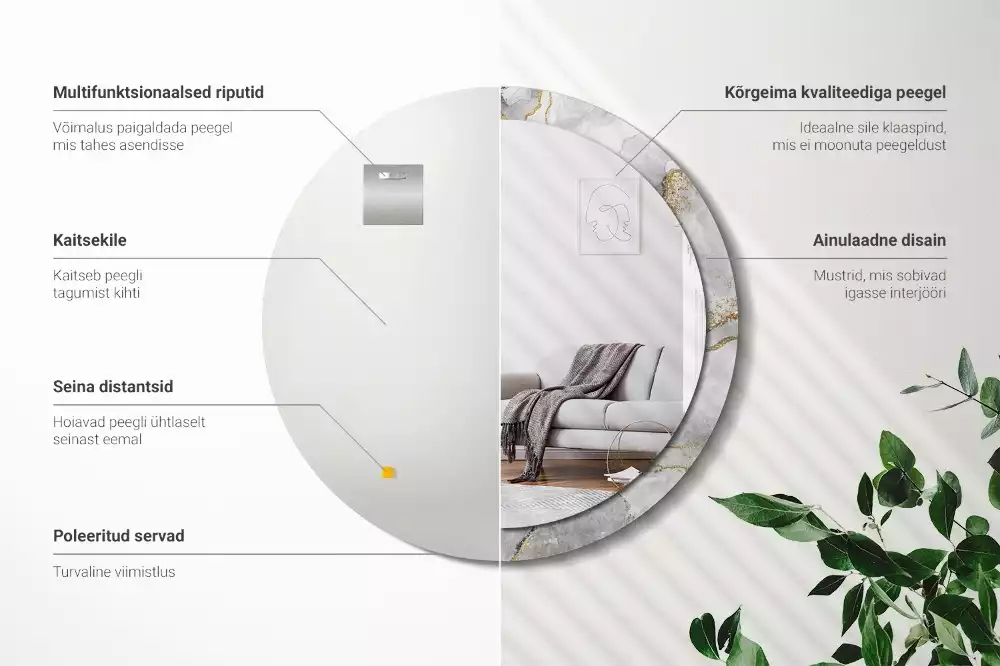 Oglindă cu decor rotundă Model de marmură