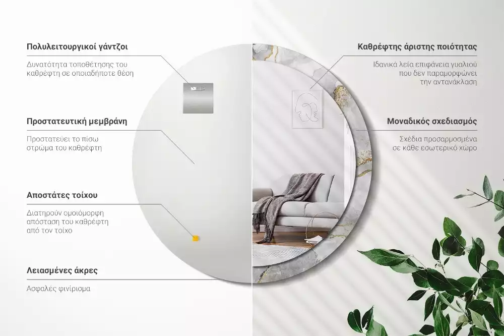 Oglindă cu decor rotundă Model de marmură