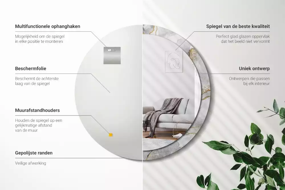 Oglindă cu decor rotundă Model de marmură