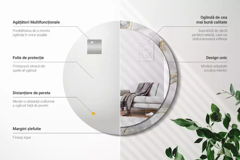 Oglindă cu decor rotundă Model de marmură
