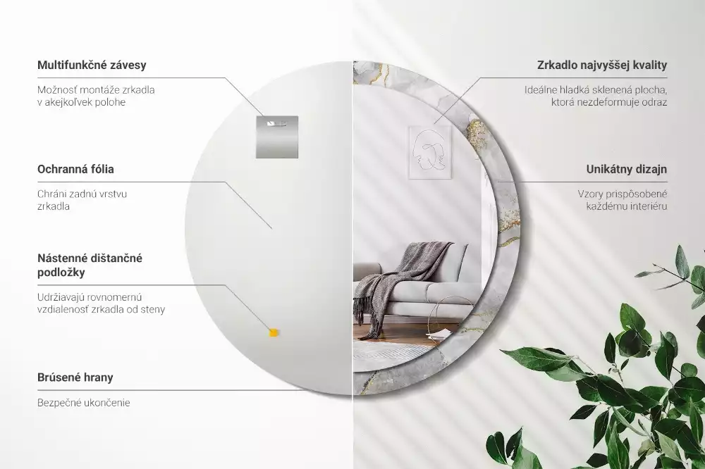 Oglindă cu decor rotundă Model de marmură