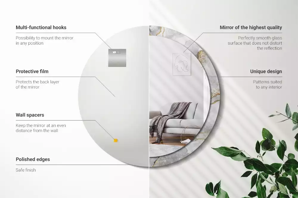 Oglindă cu decor rotundă Model de marmură