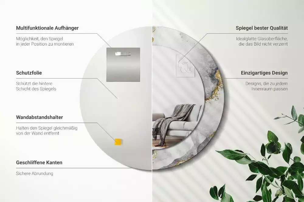 Oglindă cu decor rotundă Model de marmură