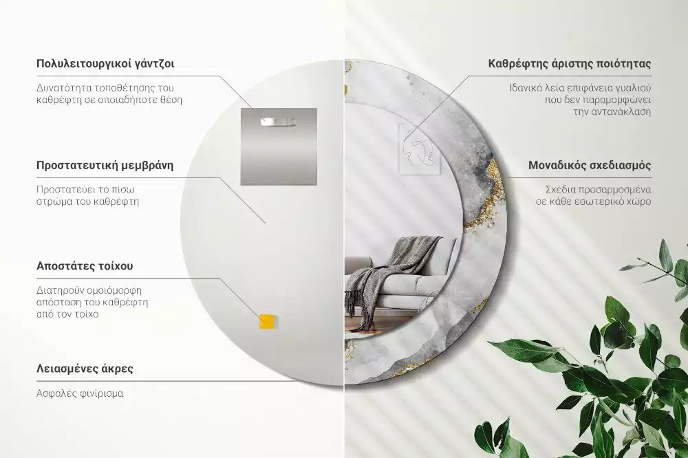 Oglindă cu decor rotundă Model de marmură