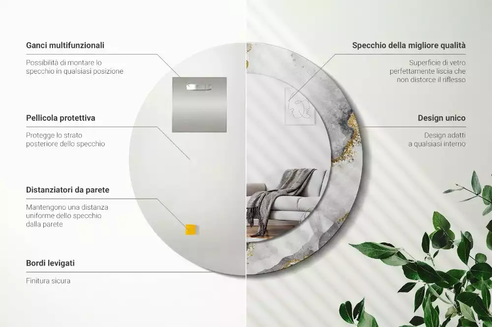 Oglindă cu decor rotundă Model de marmură