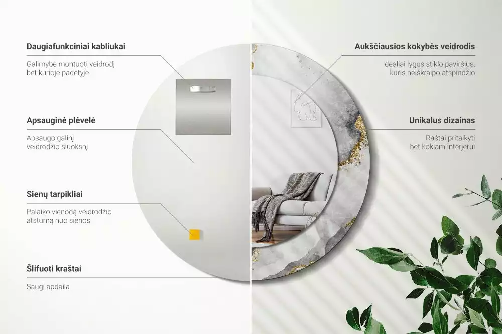 Oglindă cu decor rotundă Model de marmură