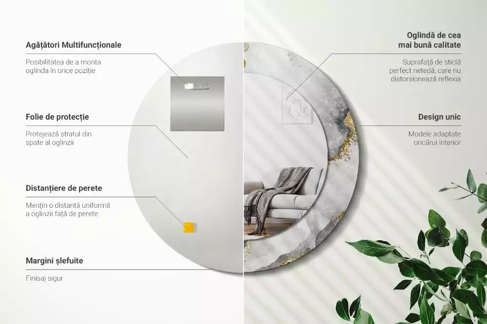 Oglindă cu decor rotundă Model de marmură