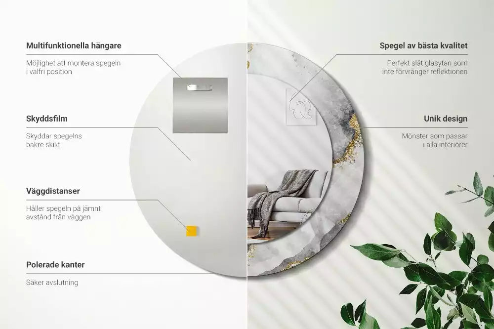 Oglindă cu decor rotundă Model de marmură