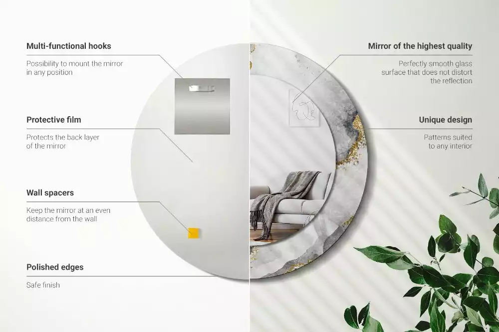 Oglindă cu decor rotundă Model de marmură
