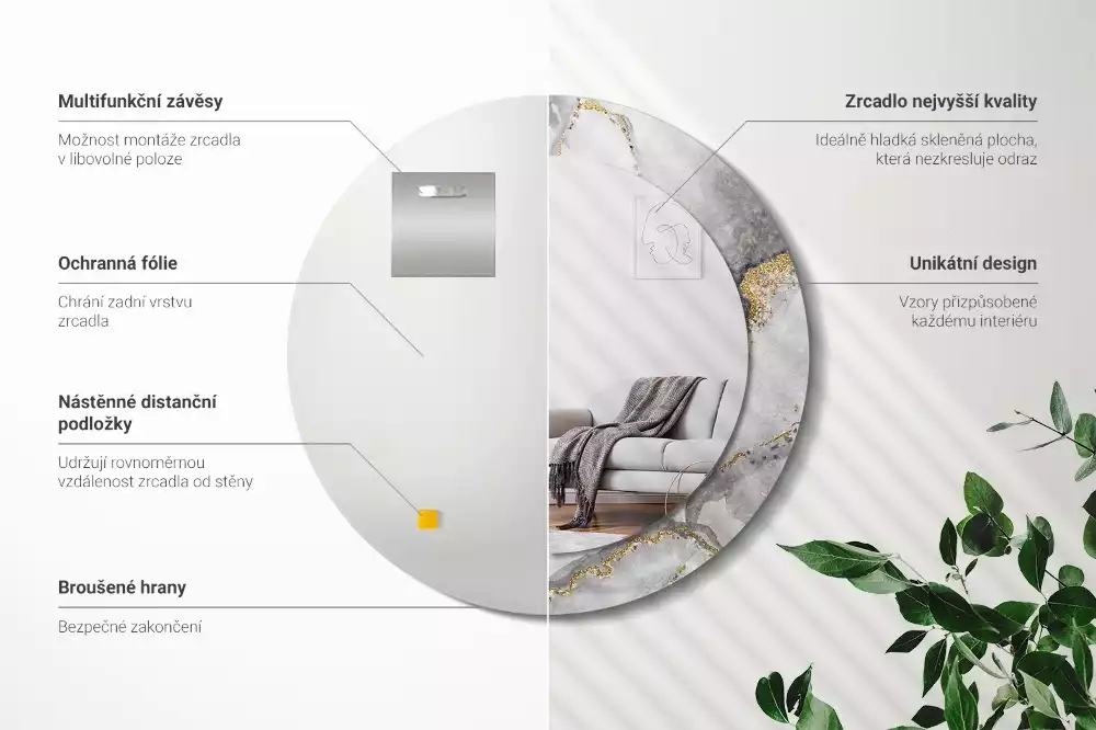 Oglindă cu decor rotundă Model de marmură