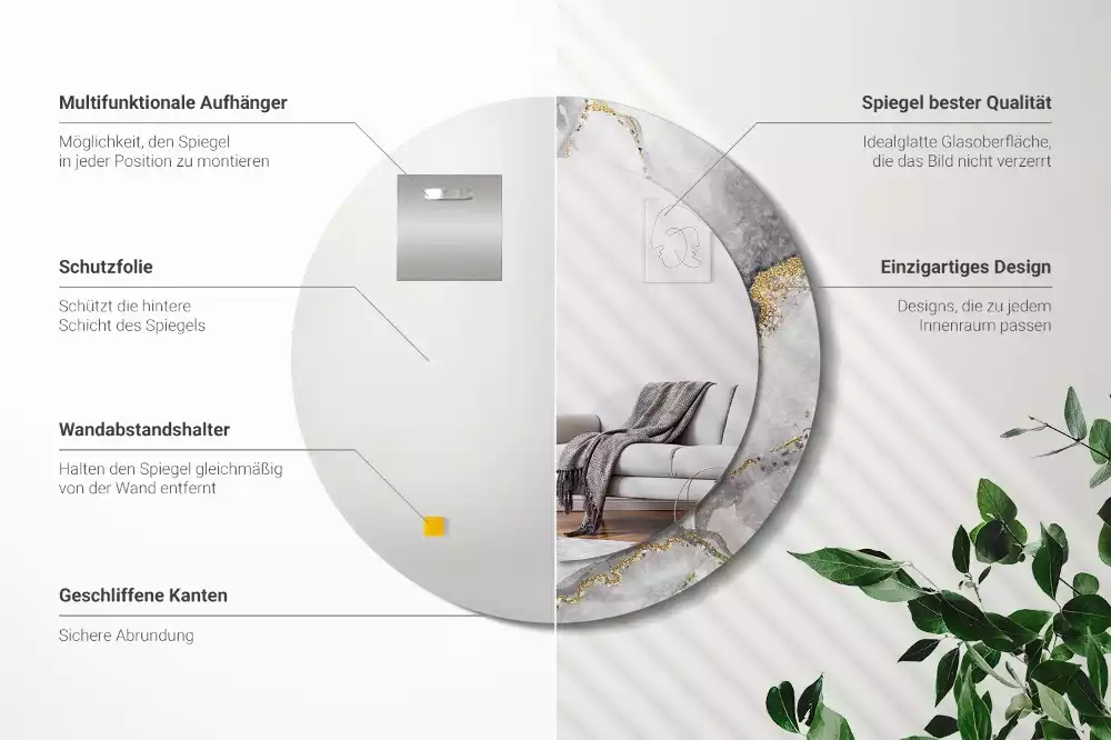 Oglindă cu decor rotundă Model de marmură