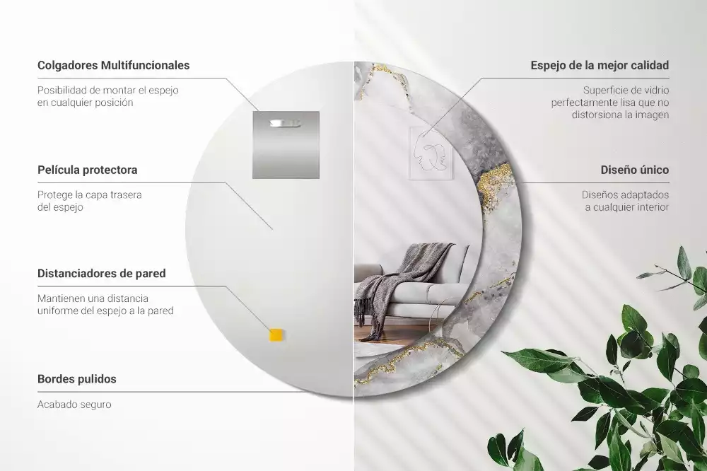 Oglindă cu decor rotundă Model de marmură