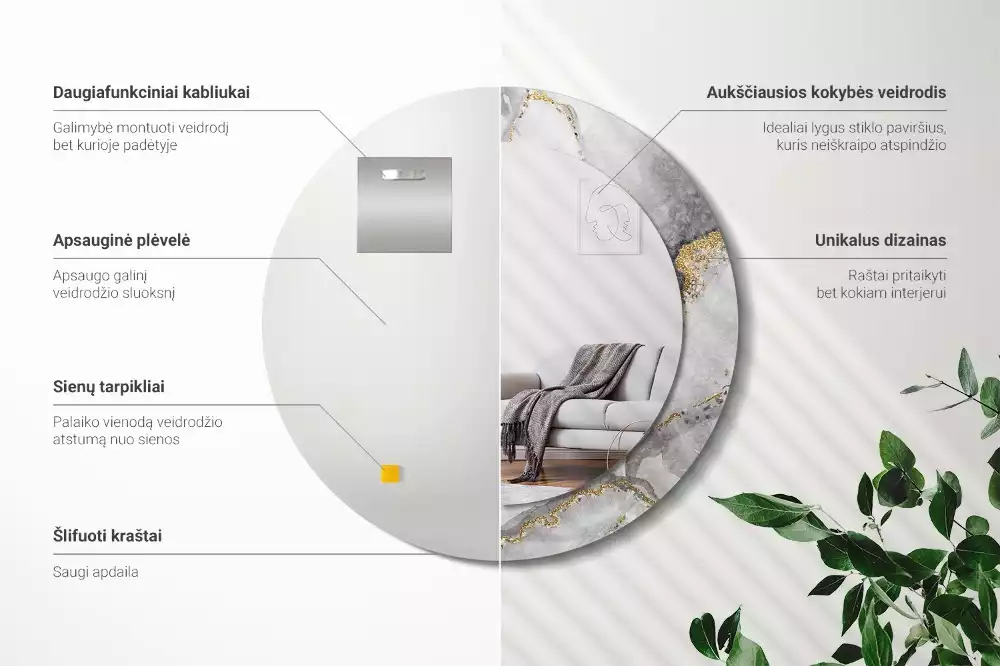Oglindă cu decor rotundă Model de marmură