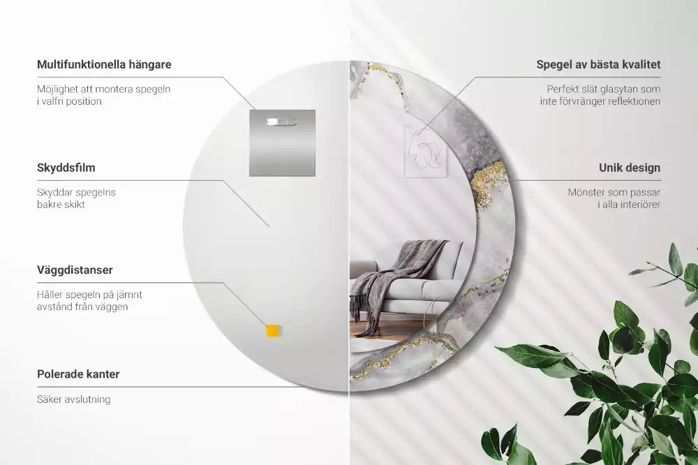 Oglindă cu decor rotundă Model de marmură