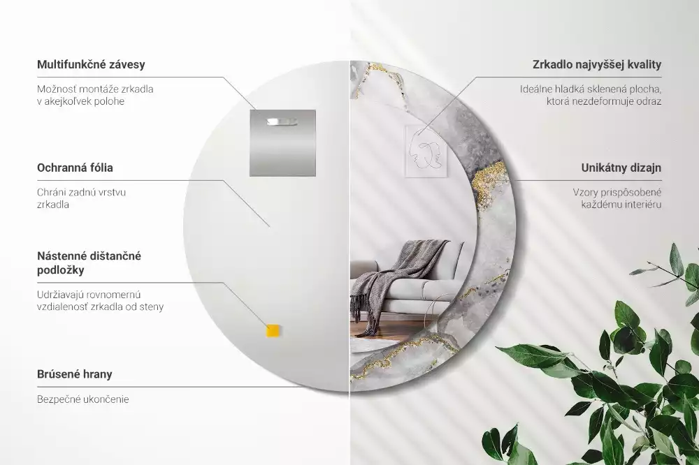 Oglindă cu decor rotundă Model de marmură