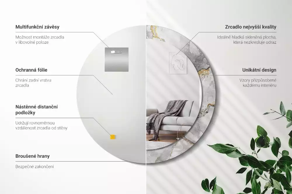 Oglindă cu decor rotundă Model de marmură