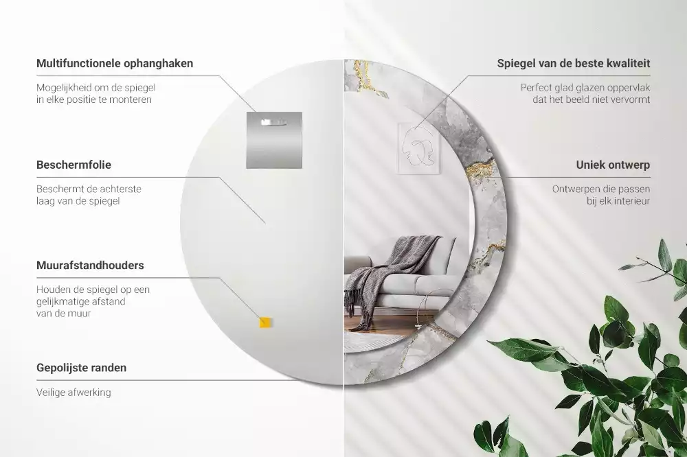 Oglindă cu decor rotundă Model de marmură