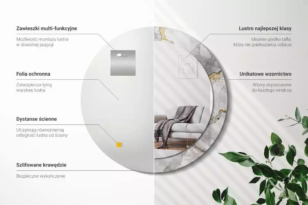 Oglindă cu decor rotundă Model de marmură