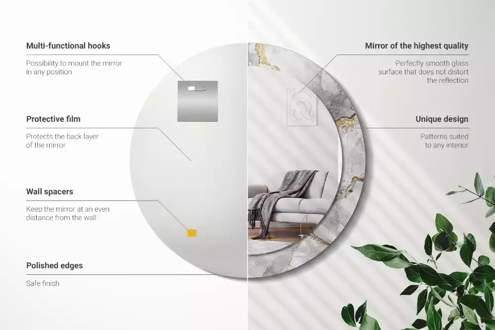 Oglindă cu decor rotundă Model de marmură