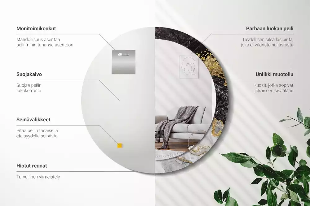 Oglindă rotundă imprimată Marmură stil loft