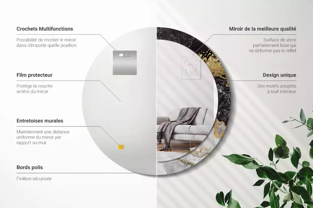 Oglindă rotundă imprimată Marmură stil loft