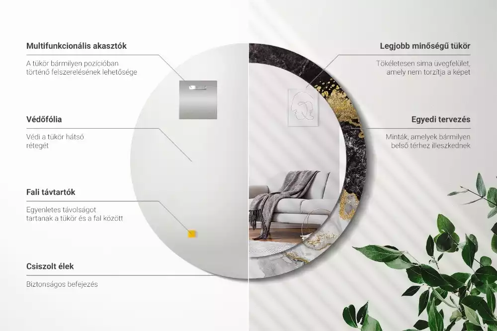 Oglindă rotundă imprimată Marmură stil loft