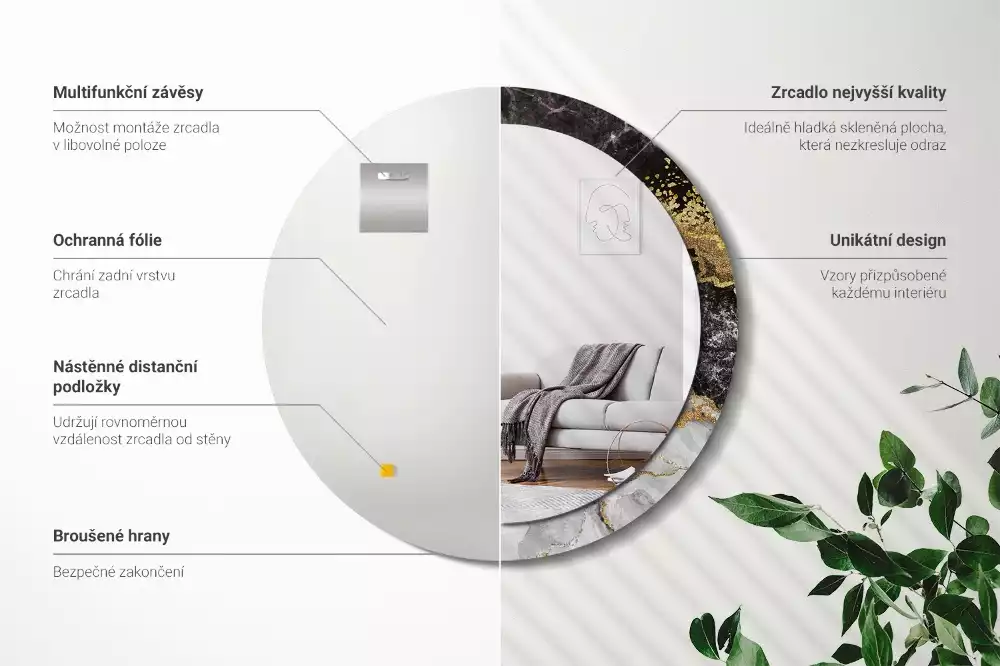 Oglindă rotundă imprimată Marmură stil loft