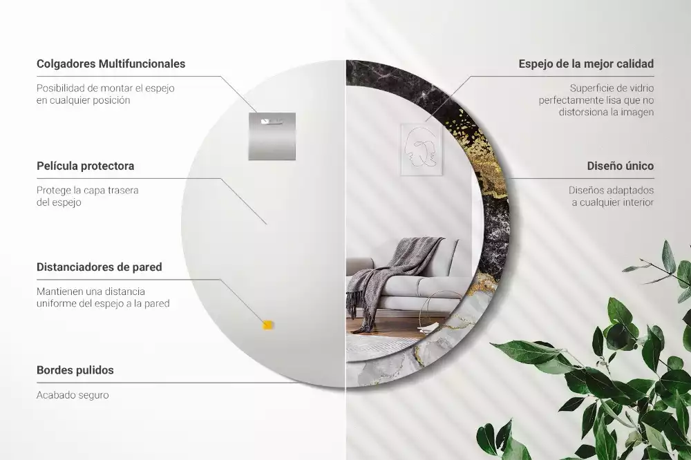 Oglindă rotundă imprimată Marmură stil loft