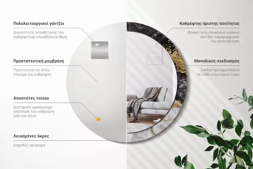 Oglindă rotundă imprimată Marmură stil loft