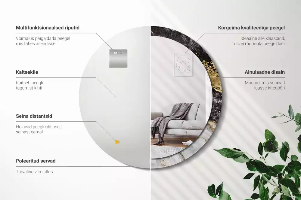 Oglindă rotundă imprimată Marmură stil loft