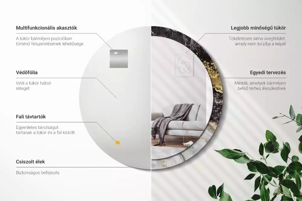 Oglindă rotundă imprimată Marmură stil loft