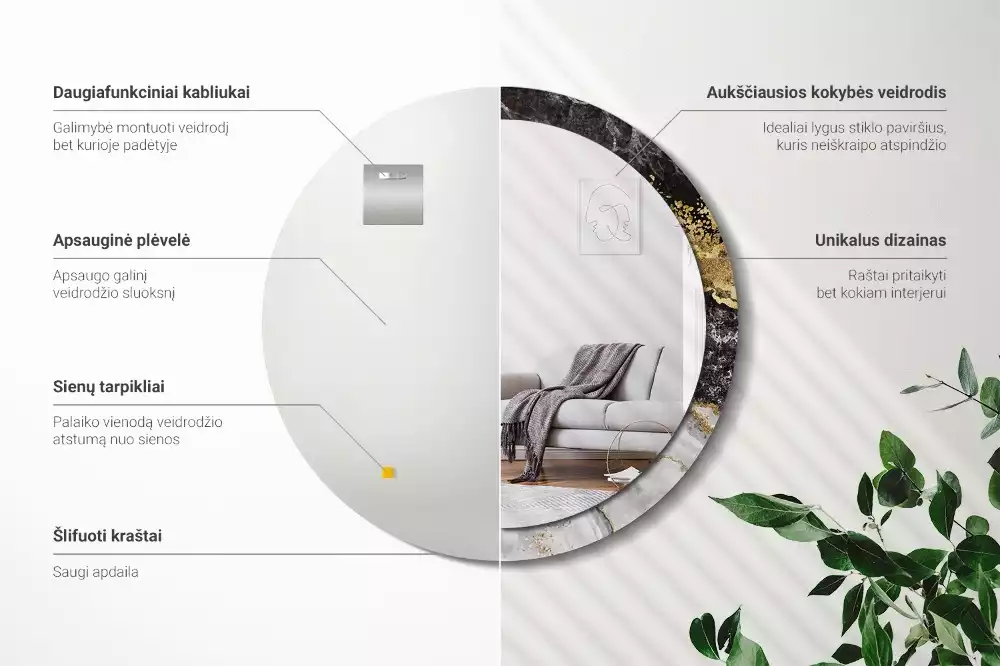 Oglindă rotundă imprimată Marmură stil loft