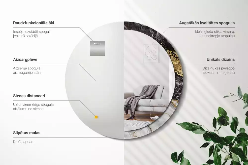 Oglindă rotundă imprimată Marmură stil loft