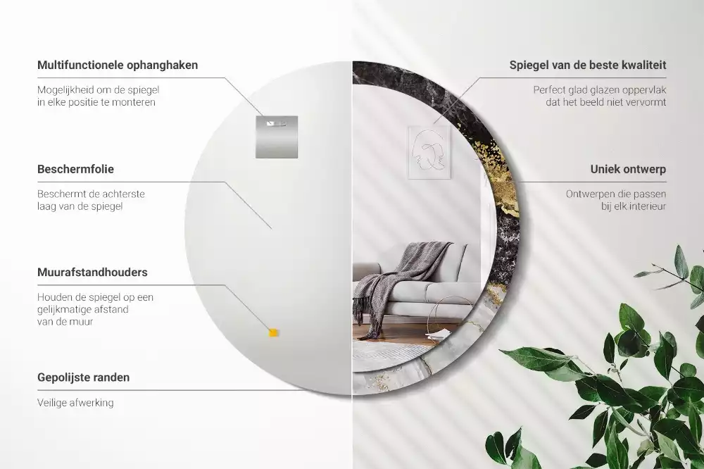 Oglindă rotundă imprimată Marmură stil loft