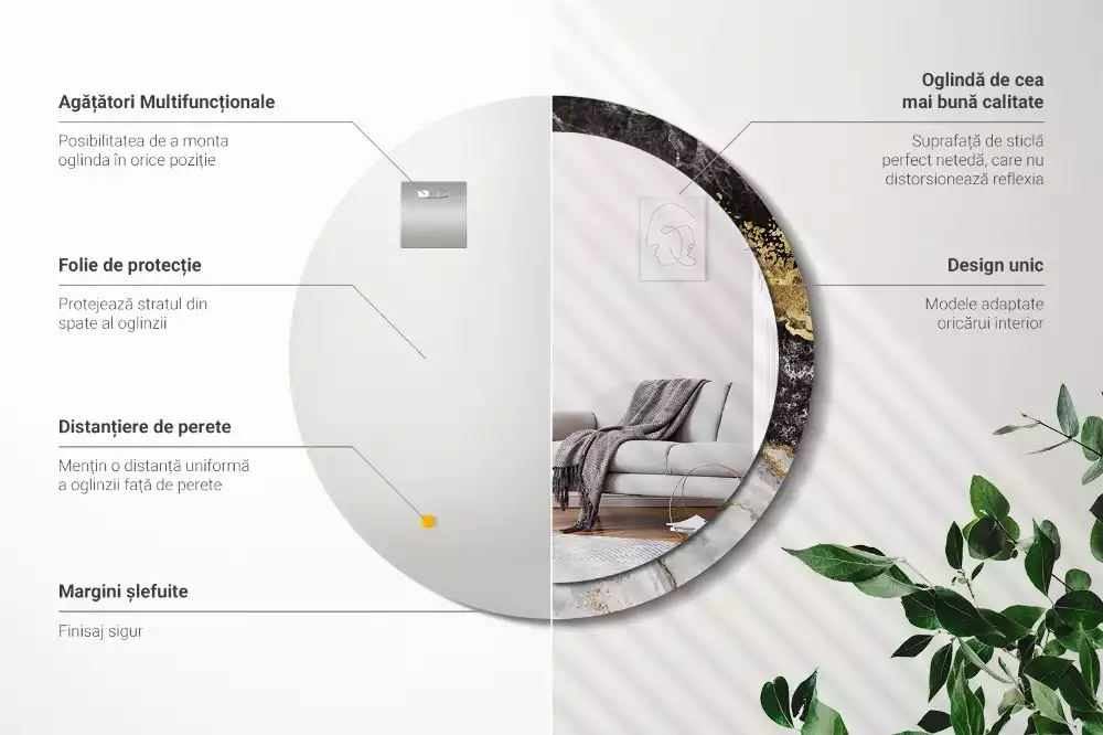 Oglindă rotundă imprimată Marmură stil loft
