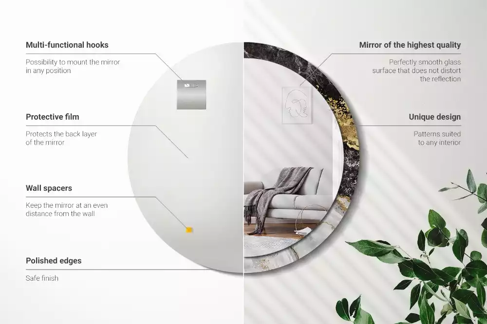 Oglindă rotundă imprimată Marmură stil loft