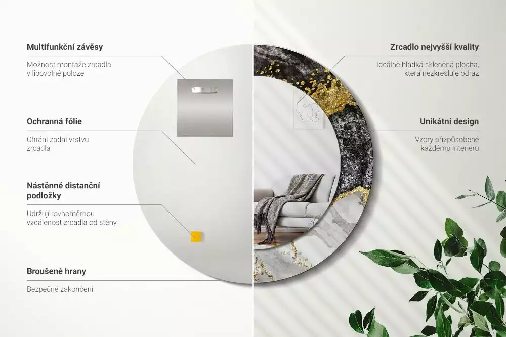 Oglindă rotundă imprimată Marmură stil loft