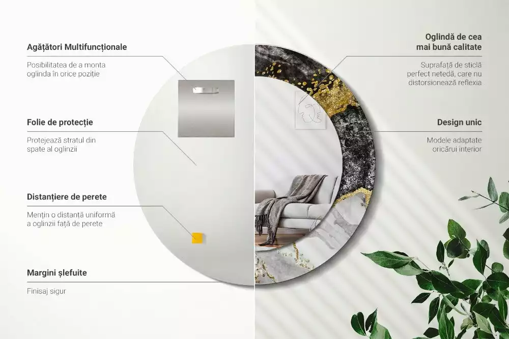 Oglindă rotundă imprimată Marmură stil loft