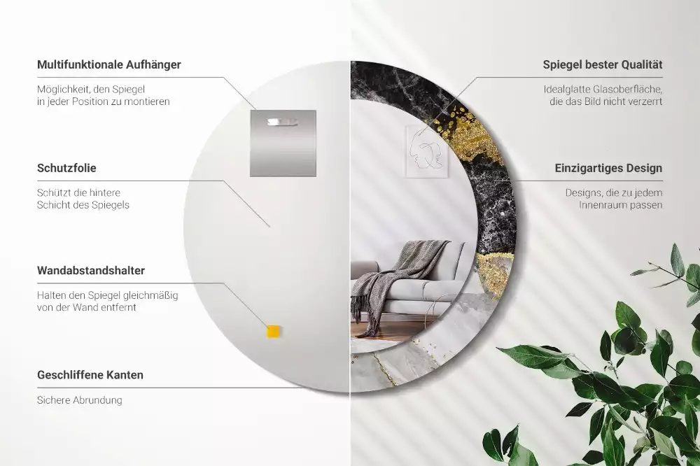 Oglindă rotundă imprimată Marmură stil loft