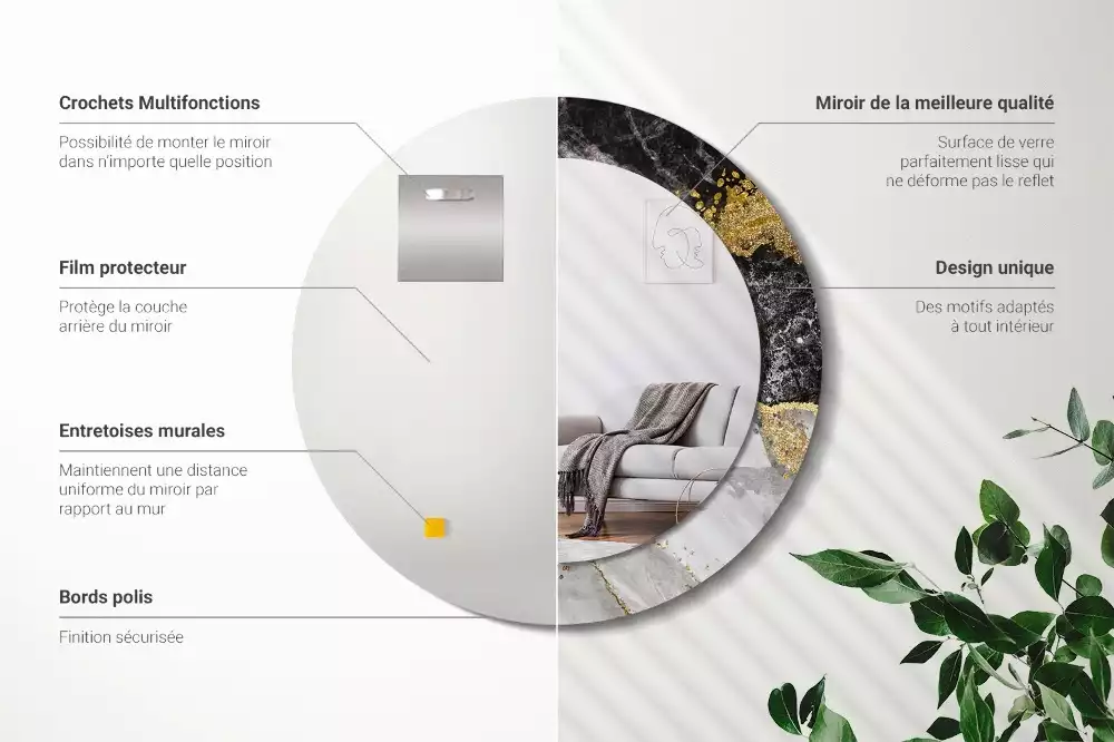 Oglindă rotundă imprimată Marmură stil loft