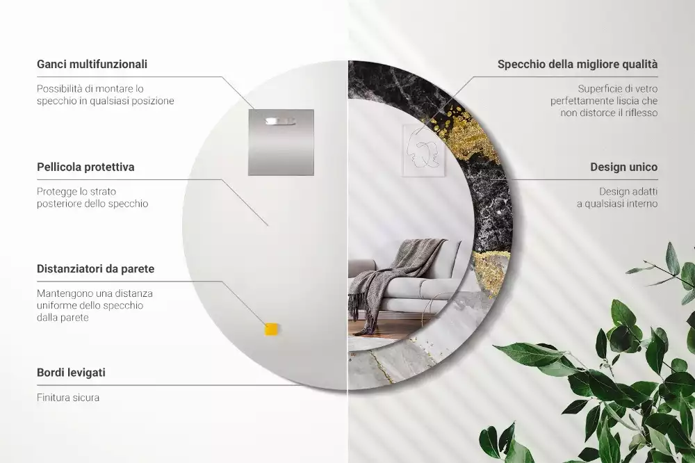 Oglindă rotundă imprimată Marmură stil loft