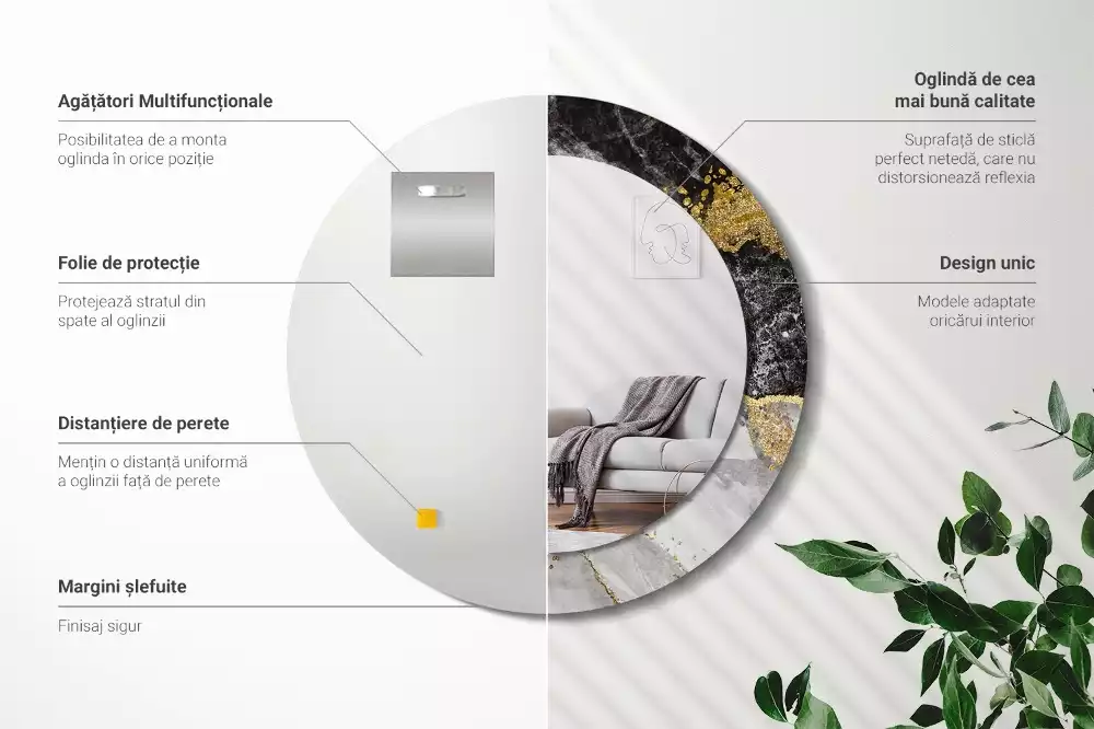 Oglindă rotundă imprimată Marmură stil loft