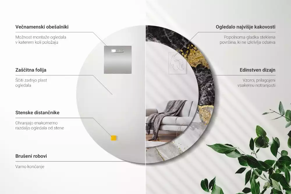 Oglindă rotundă imprimată Marmură stil loft