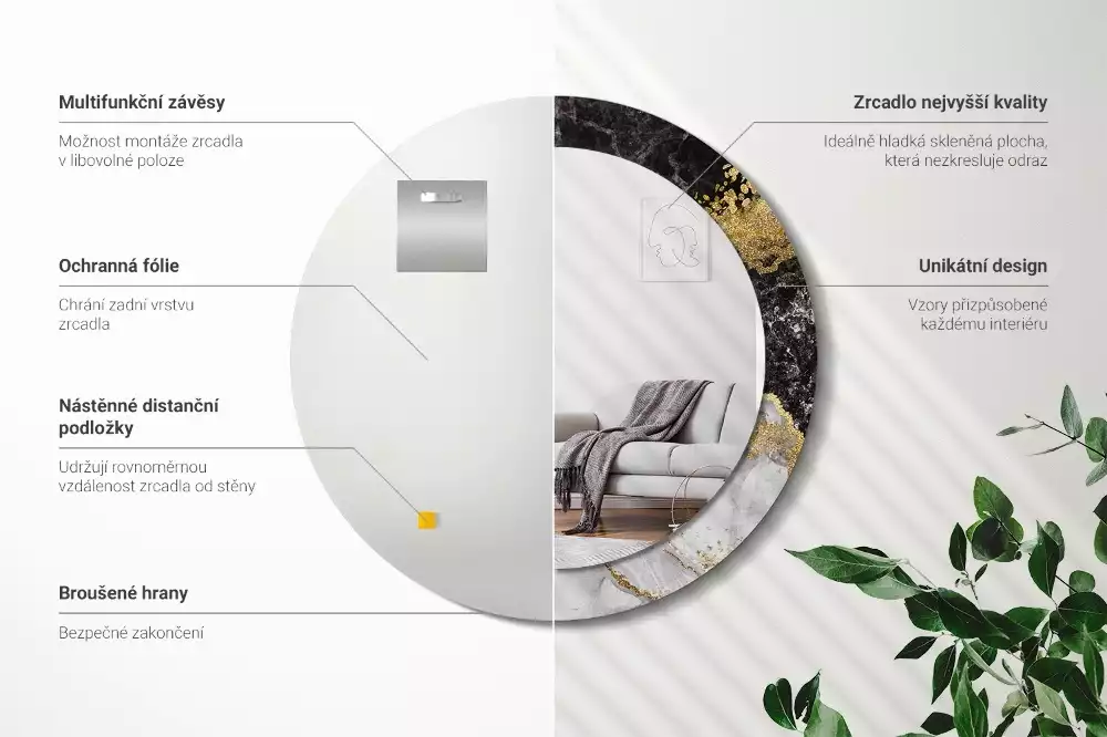 Oglindă rotundă imprimată Marmură stil loft