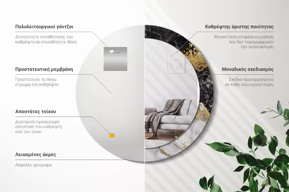 Oglindă rotundă imprimată Marmură stil loft