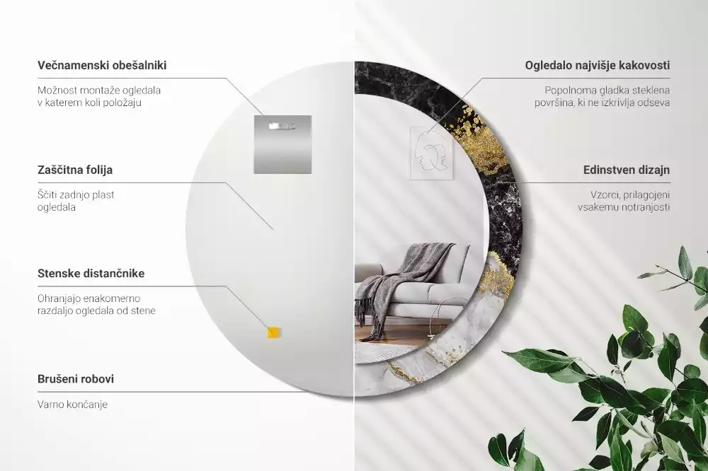 Oglindă rotundă imprimată Marmură stil loft