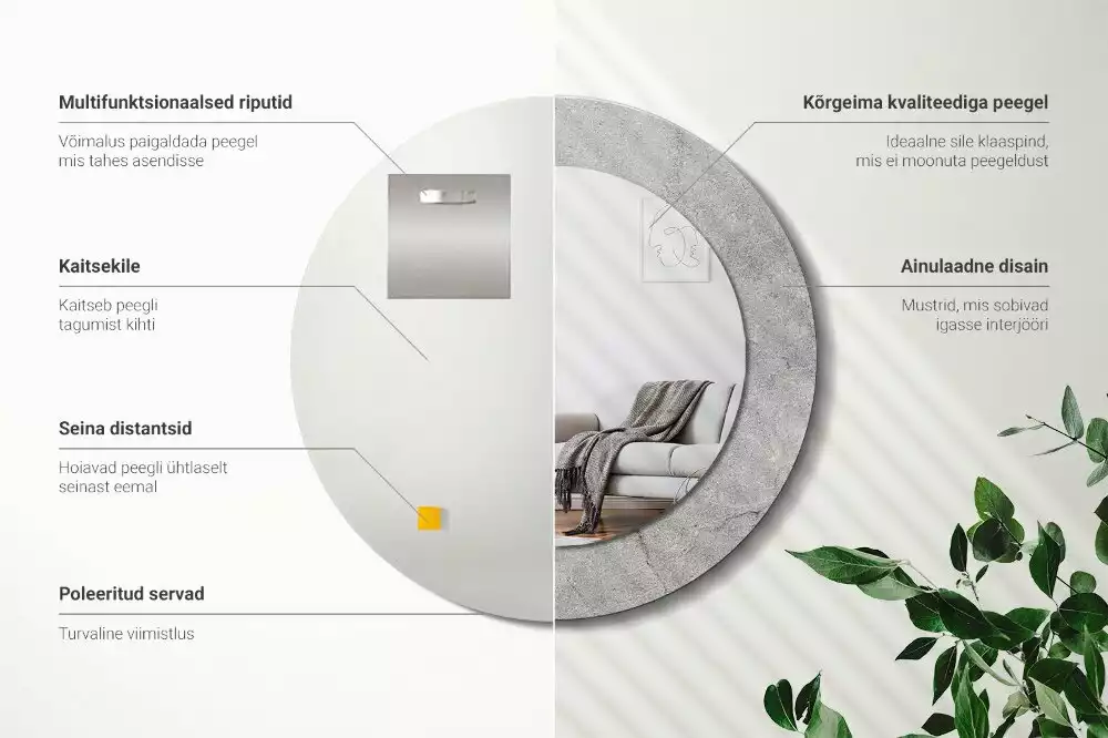 Oglindă cu decor rotundă Ciment gri